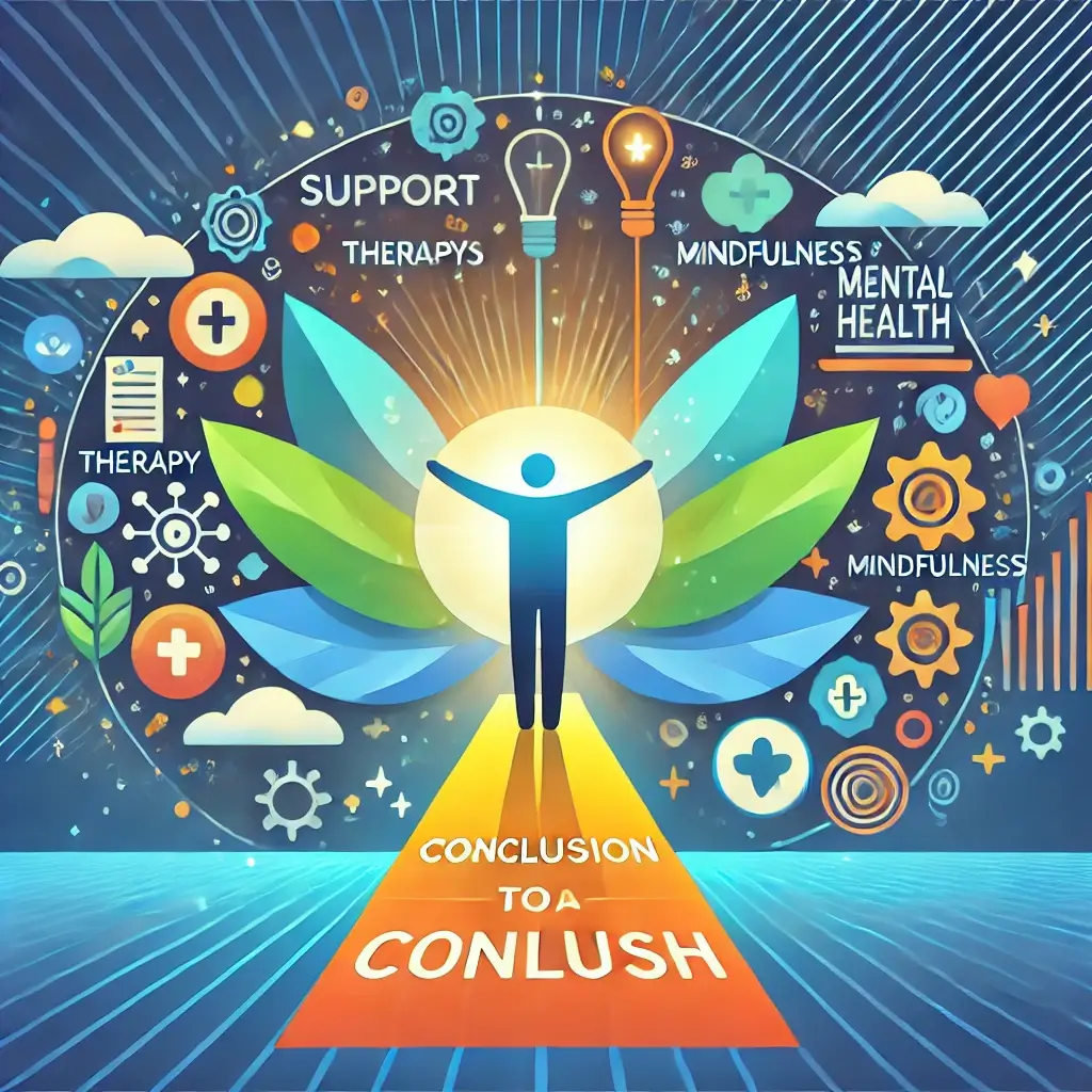 A visually engaging and professional image representing a conclusion and call-to-action for mental health awareness and resources. The visual features