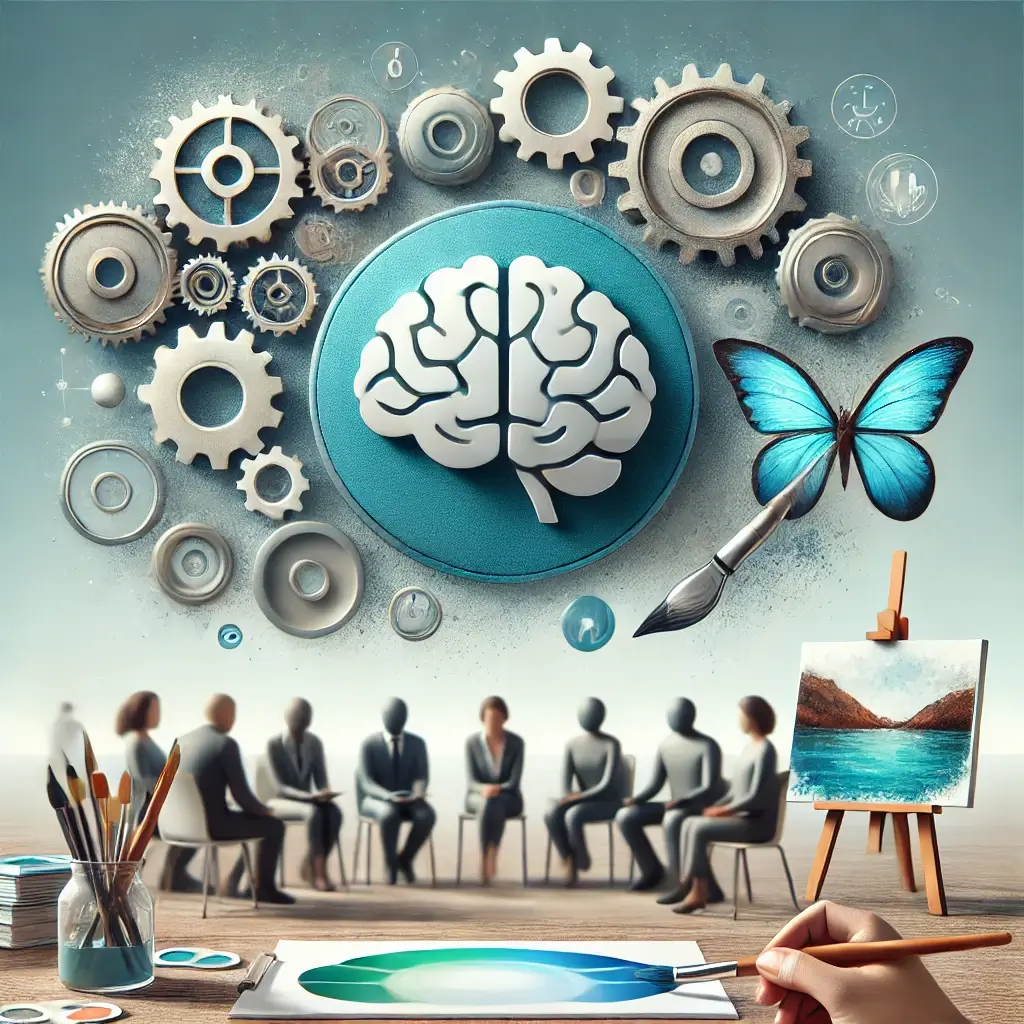 A visually engaging, high-quality image representing different types of therapy for mental health. The image includes symbolic elements for cognitive .webp