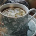 Cozy cup of calming herbal tea with lemon