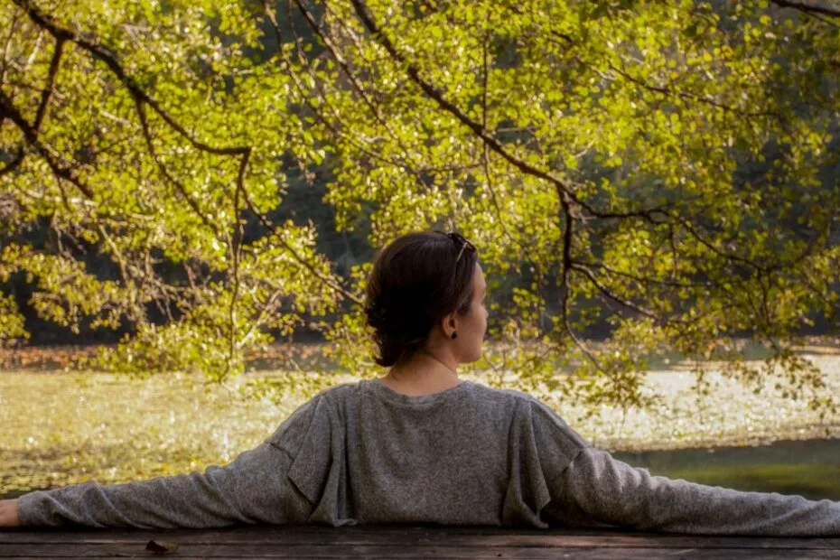 Woman relaxing and breathing calmly