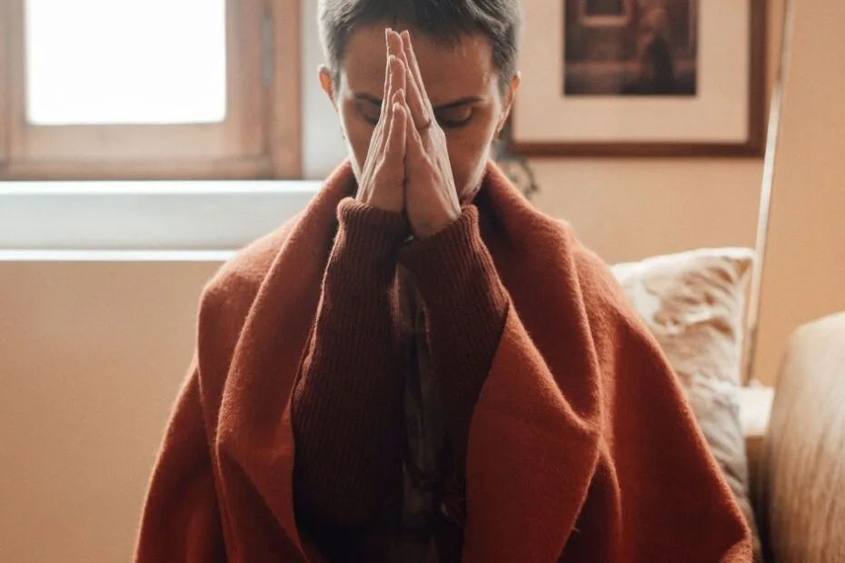 Woman practicing calm self-compassion