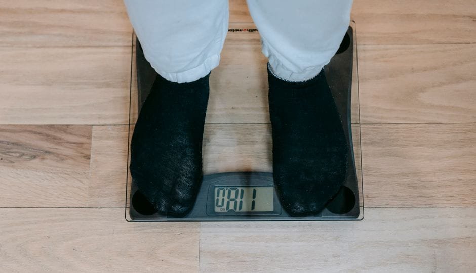 A digital scale showing a weight reading in kilograms