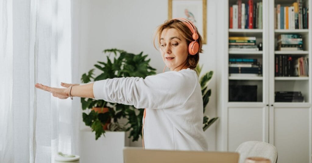 Woman exercising during a work break